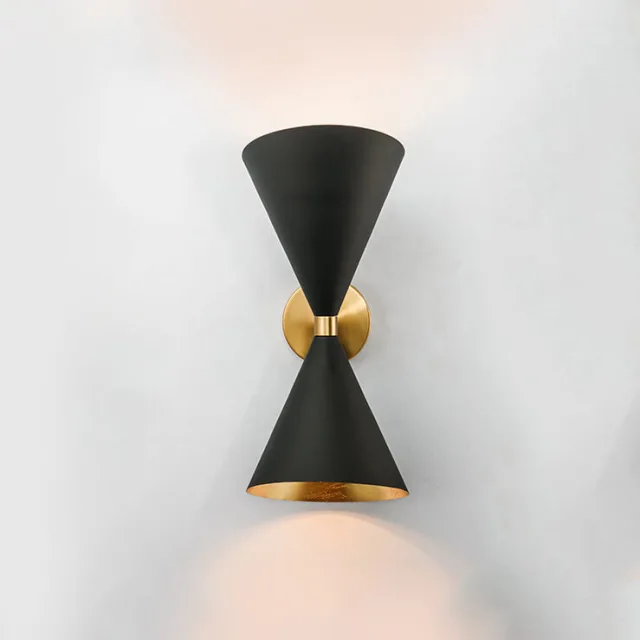 Mid Century Modern 2 Light Up and Down Wall Sconce in Black/Brass