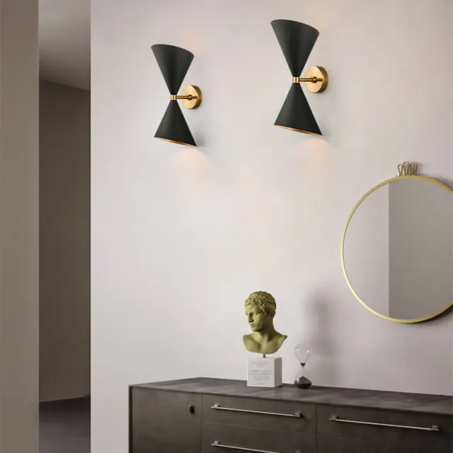 Mid Century Modern 2 Light Up and Down Wall Sconce in Black/Brass