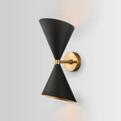 Indoors Mid Century Modern 2 Light Up and Down Wall Sconce in Black/Brass for Bathroom Bedroom Living Room