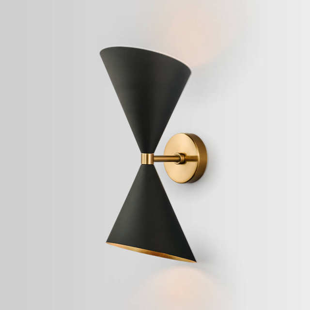 Mid Century Modern 2 Light Up and Down Wall Sconce in Black/Brass