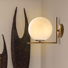 Modern Milk Globe Wall Sconce Lighting in Brass Finish with Blown Glass Opal Diffuser for Bedroom Hallway