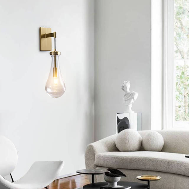 Modern Water Drop Shaped Glass Vase Wall Sconce for Living Room Study Room Bedroom Bedside