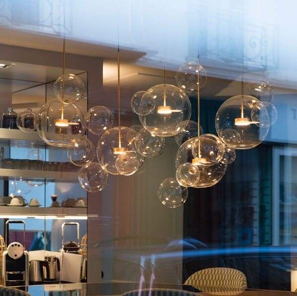Modern Soap Bubble Clear Globe Glass 3 Light Dimmable LED Multi Light Pendant Lamp for Kitchen Island Dining Room Foyer