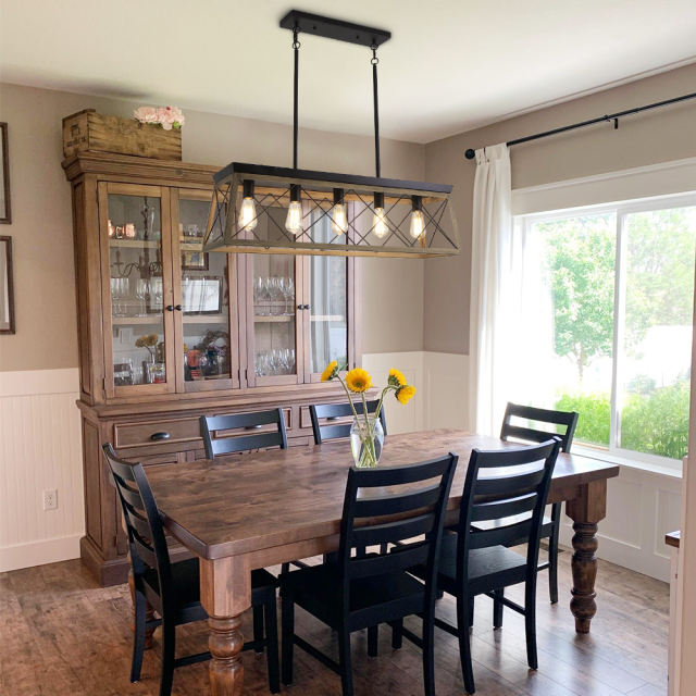 Modern Farmhouse 5-lights Long Rectangular Chandelier for Kitchen Dining Room