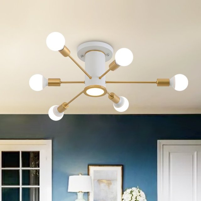 Mid Century Modern 10 Light Sputnik Ceiling Light in Black/Gold for Bedroom Living Room