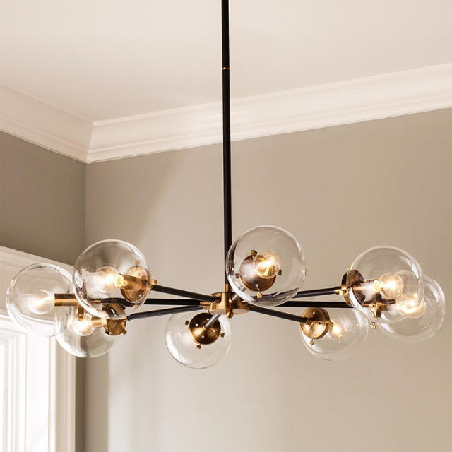 Mid-Century Modern 3/6/8 Light Radial Globe Sputnik Chandelier with Bubble Clear Glass Shade for Kitchen/Living Room