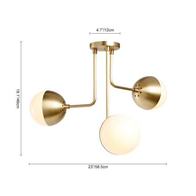 Modern Mid-century 3-Light Curved Arms Globes Semi Flush Mount with Opal Globes for Living /Dining Room /Bedroom