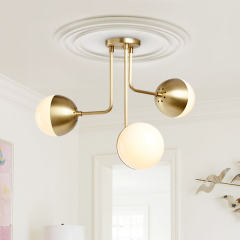 Modern Mid-century 3-Light Curved Arms Semi Flush Mount with Opal Globes for Living /Dining Room /Bedroom