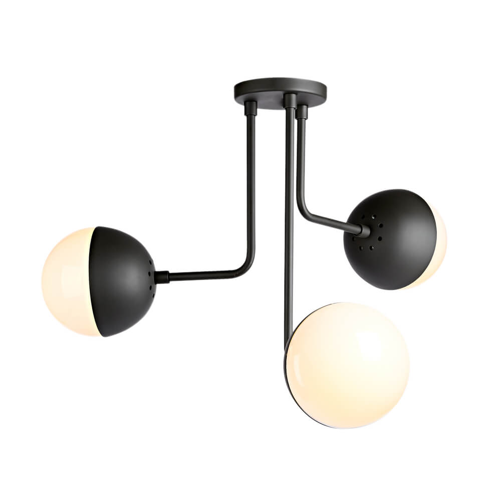 Modern Mid-century 3-Light Curved Arms Semi Flush Mount with Opal Globes for Living /Dining Room /Bedroom