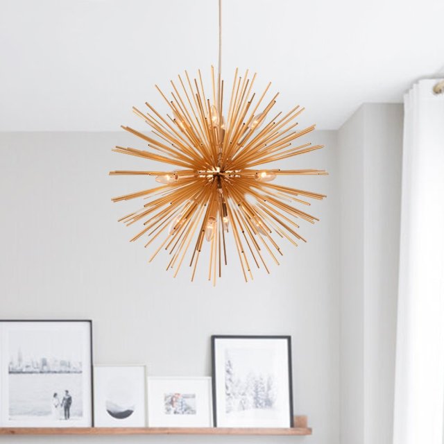 Modern Style 8/12 Light Sunburst Sputnik Chandelier in Gold for Living Room Restaurant