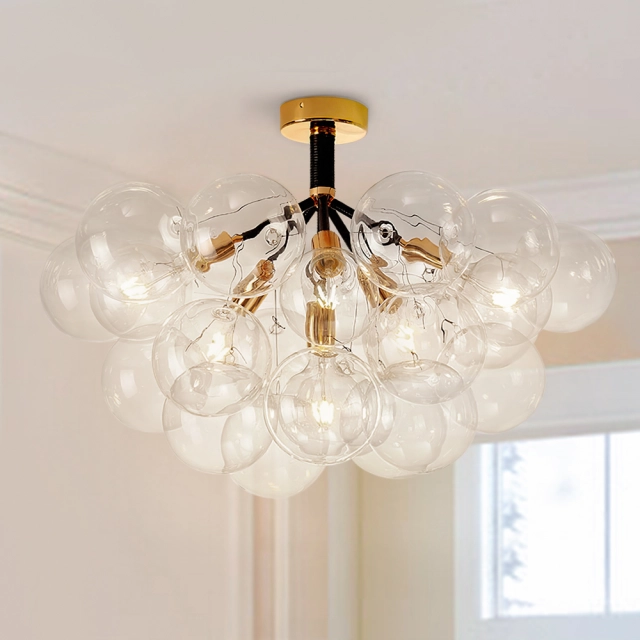 Modern 4/6 Lights Bubble Glass Semi Flush Mount Chandelier in Black/White for Living Room Dining Room Bedroom