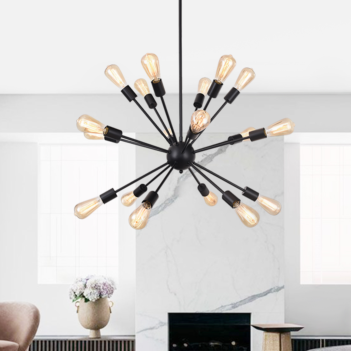 Mid-Century Modern 18 Lights Sputnik Chandelier in Black for Living ...