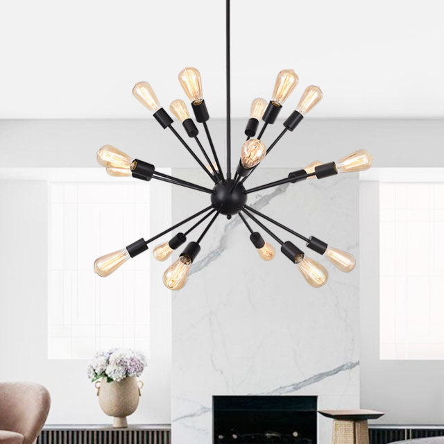Mid-Century Modern 18 Lights Sputnik Chandelier in Black for Living Room/Dining Room/Bedroom