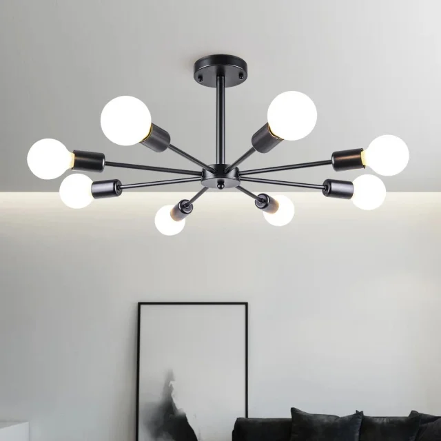 Mid-century 8-Light Sputnik Chandelier Semi-flush Ceiling Light