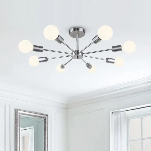 Mid-century 8-Light Sputnik Chandelier Semi-flush Ceiling Light