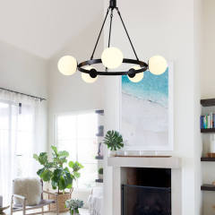 Modern Black 5-Lights Bubble Round Chandelier Light with Milk Glass Globes for Living Room/Dining Room/Restaurant