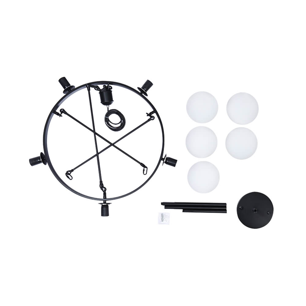 Modern Black 5-Lights Bubble Round Chandelier Light with Milk Glass Globes for Living Room/Dining Room/Restaurant