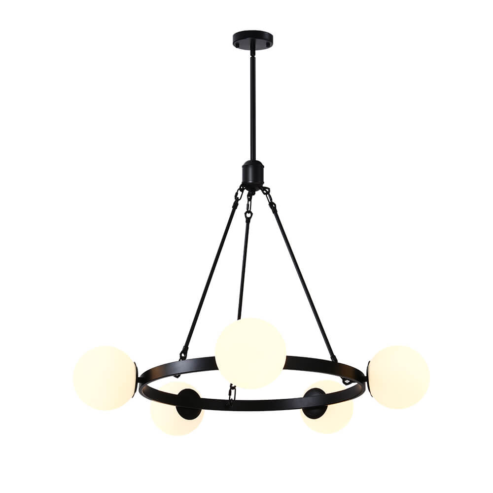 Modern Black 5-Lights Bubble Round Chandelier Light with Milk Glass Globes for Living Room/Dining Room/Restaurant