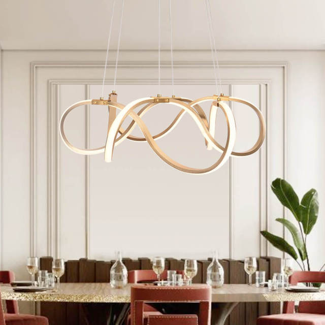 Modern Style 21"W Draped Ribbon Dimmable LED Chandelier For Restaurant Dining Room Living Room