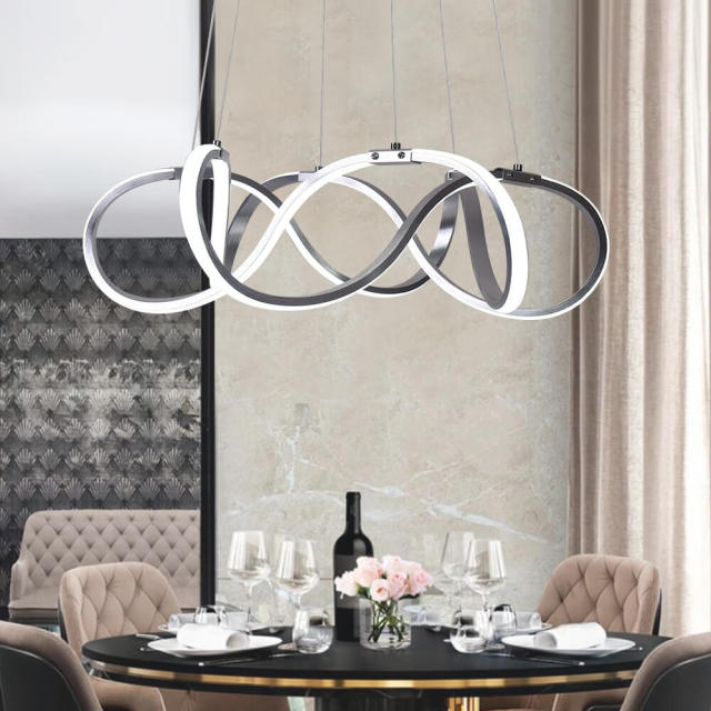 Modern Style 21"W Draped Ribbon LED Chandelier in White For Restaurant Dining Room Bedroom Showroom Living Room