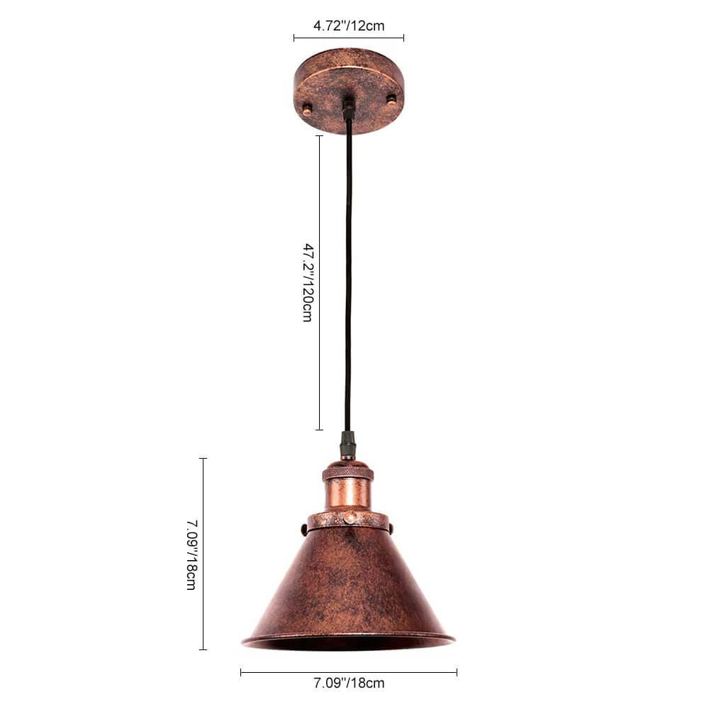 Farmhouse Vintage 1 Light Hanging Cone Pendant Light in Antique Finish Over Kitchen Island Sink Dining Table