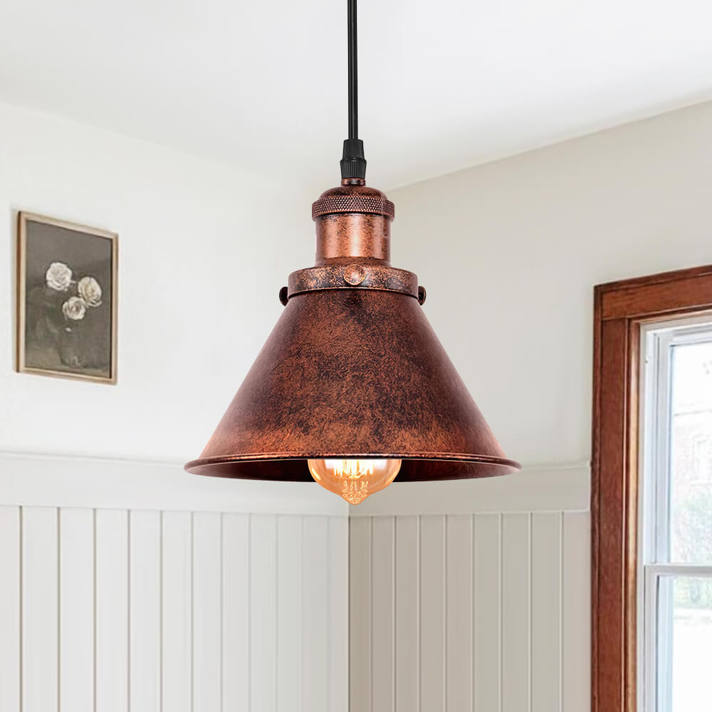 Farmhouse Vintage 1 Light Hanging Cone Pendant Light in Antique Finish ...