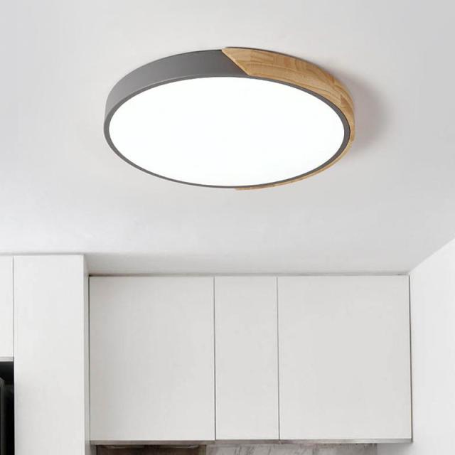 Dimmable Modern Minimalist LED Round Shaped Wood & Metal & Acrylic Flush Mount Ceiling Light