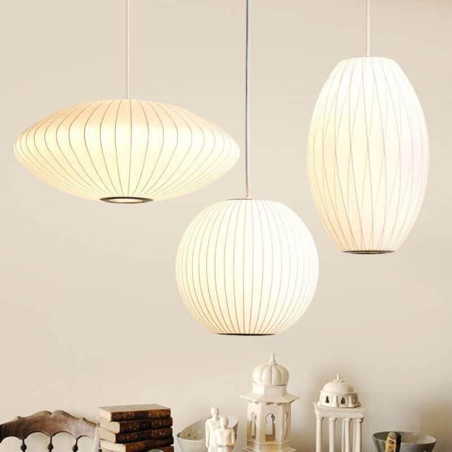 Saucer Bubble Pendant White Single Light Natural Silk Pendant Lamp for Living Room Dining Room Kitchen Bedroom