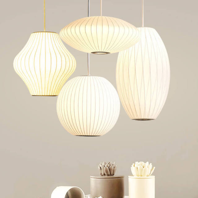 Saucer Bubble Pendant White Single Light Natural Silk Pendant Lamp for Living Room Dining Room Kitchen Bedroom