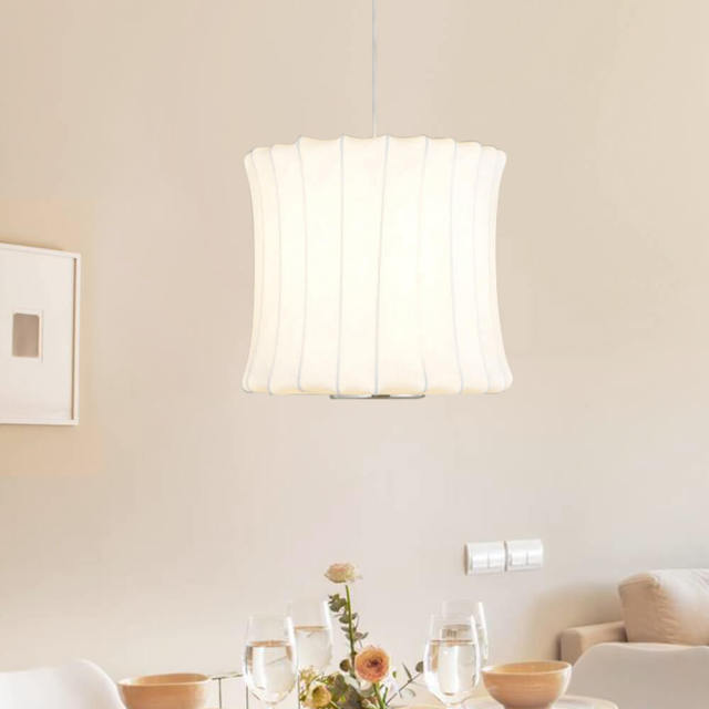 Saucer Bubble Pendant White Single Light Natural Silk Pendant Lamp for Living Room Dining Room Kitchen Bedroom
