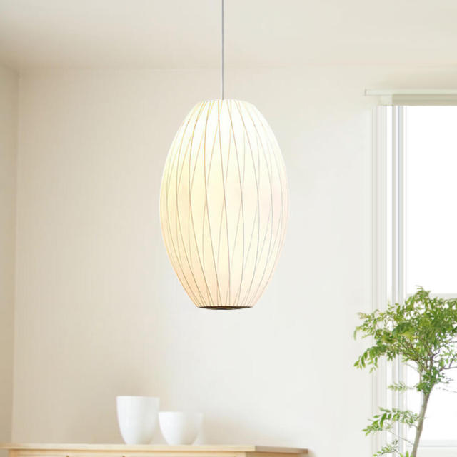 Saucer Bubble Pendant White Single Light Natural Silk Pendant Lamp for Living Room Dining Room Kitchen Bedroom