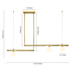 Mid Century Modern Linear Suspension Chandelier with Opal Globes for Kitchen Island Dining Table
