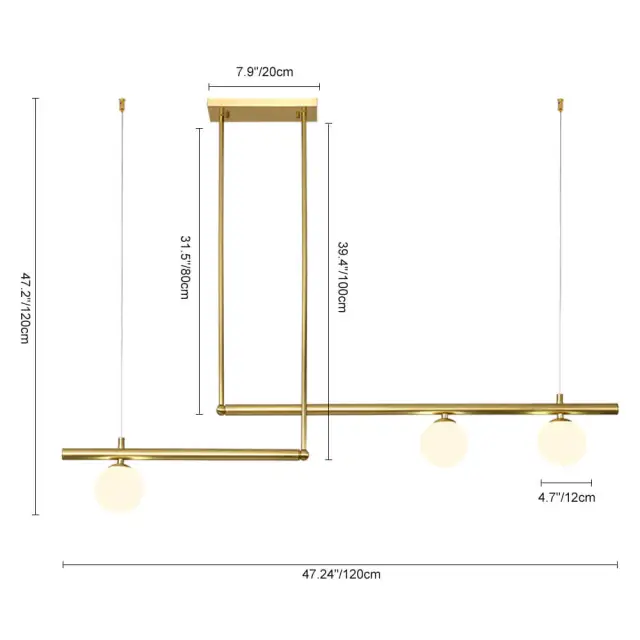 Mid Century Modern Linear Suspension Chandelier with Opal Globes for Kitchen Island Dining Table