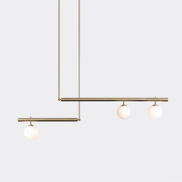 Mid Century Modern Linear Suspension Chandelier with Opal Globes for Kitchen Island Dining Table