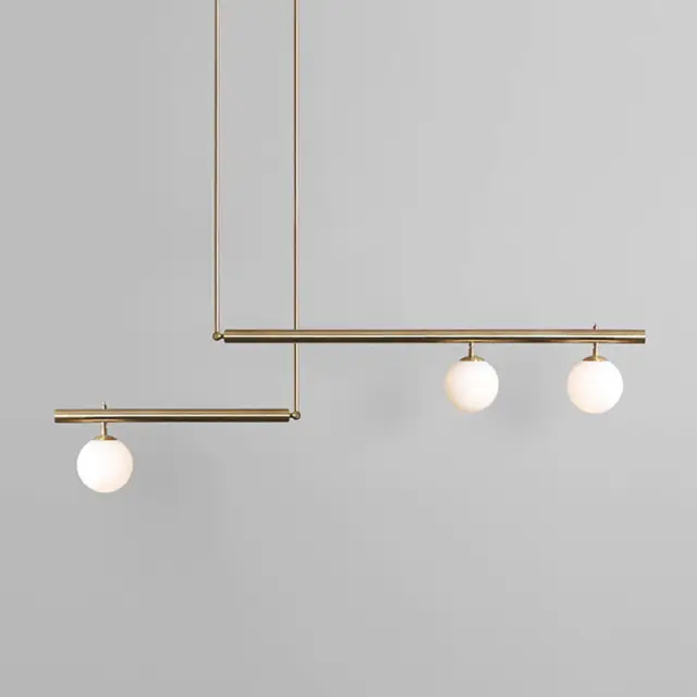 Mid Century Modern Linear Suspension Chandelier with Opal Globes for Kitchen Island Dining Table