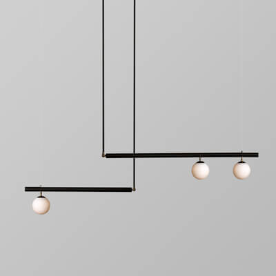 Mid Century Modern Linear Suspension Chandelier with Opal Globes for Kitchen Island Dining Table