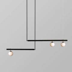 Mid Century Modern Linear Suspension Chandelier with Opal Globes for Kitchen Island Dining Table