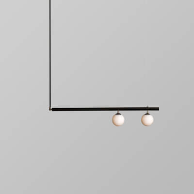 Mid Century Modern Linear Suspension Chandelier with Opal Globes for Kitchen Island Dining Table