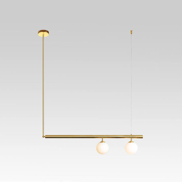 Mid Century Modern Linear Suspension Chandelier with Opal Globes for Kitchen Island Dining Table