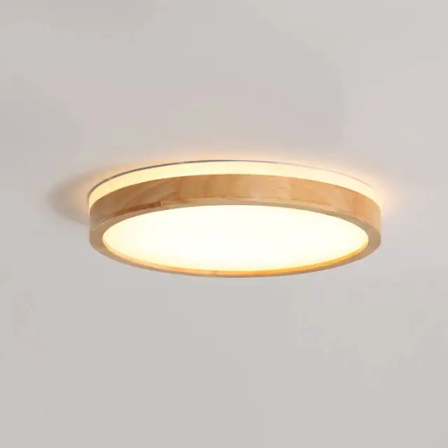 Scandinavian Modern Wooden Round Circle LED Dimmable Flush Mount Ceiling Light for Bedroom Kitchen Living Room Dining Room