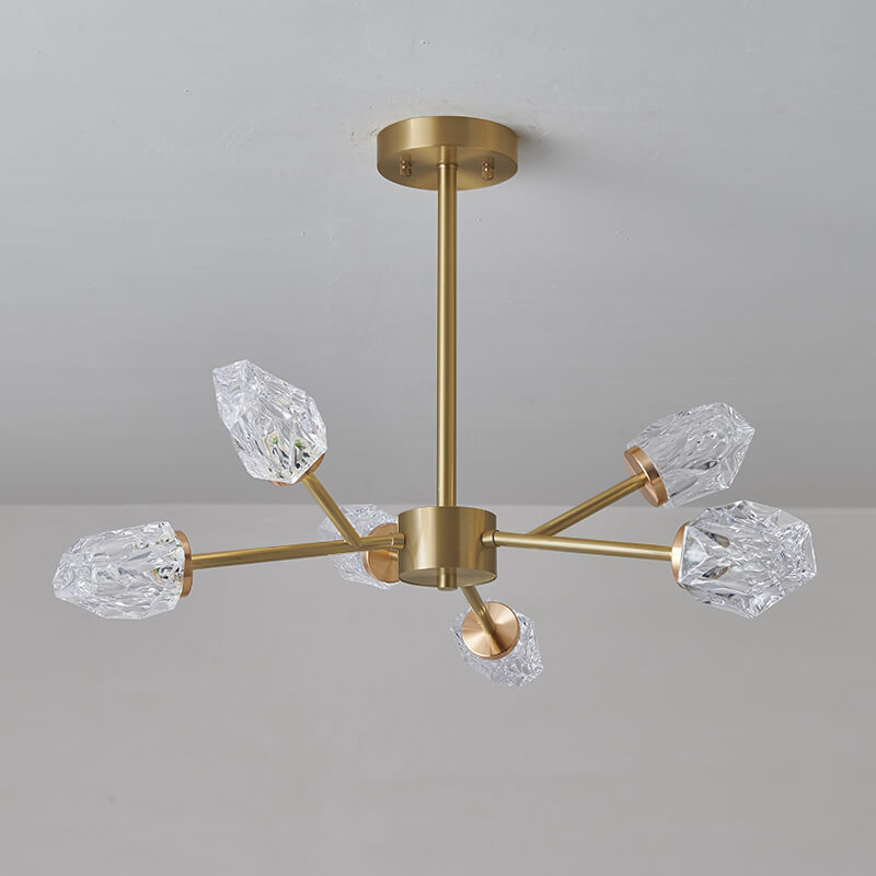 Mid-Century Glam Luxurious Design 6-Light Sputnik Chandelier in Crystal Glass Shades  for Living Room Restaurant