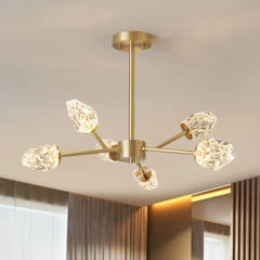 Mid-Century Glam Luxurious Design 6-Light Sputnik Chandelier in Crystal Glass Shades  for Living Room Restaurant