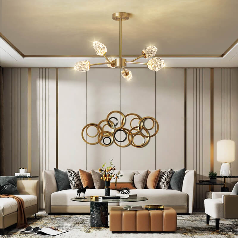Mid-Century Glam Luxurious Design 6-Light Sputnik Chandelier in Crystal Glass Shades  for Living Room Restaurant