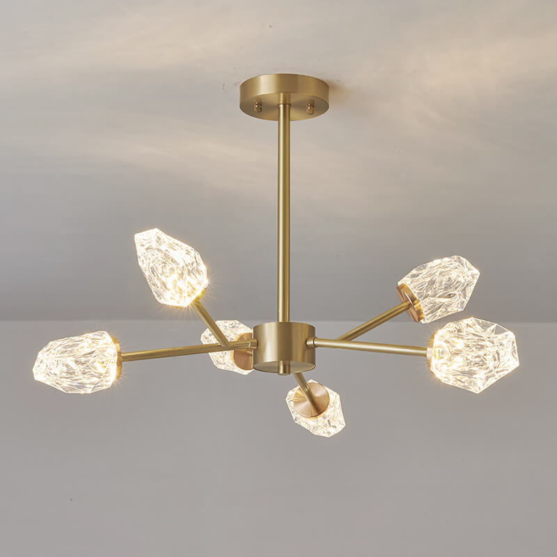 Mid-Century Glam Luxurious Design 6-Light Sputnik Chandelier in Crystal Glass Shades  for Living Room Restaurant