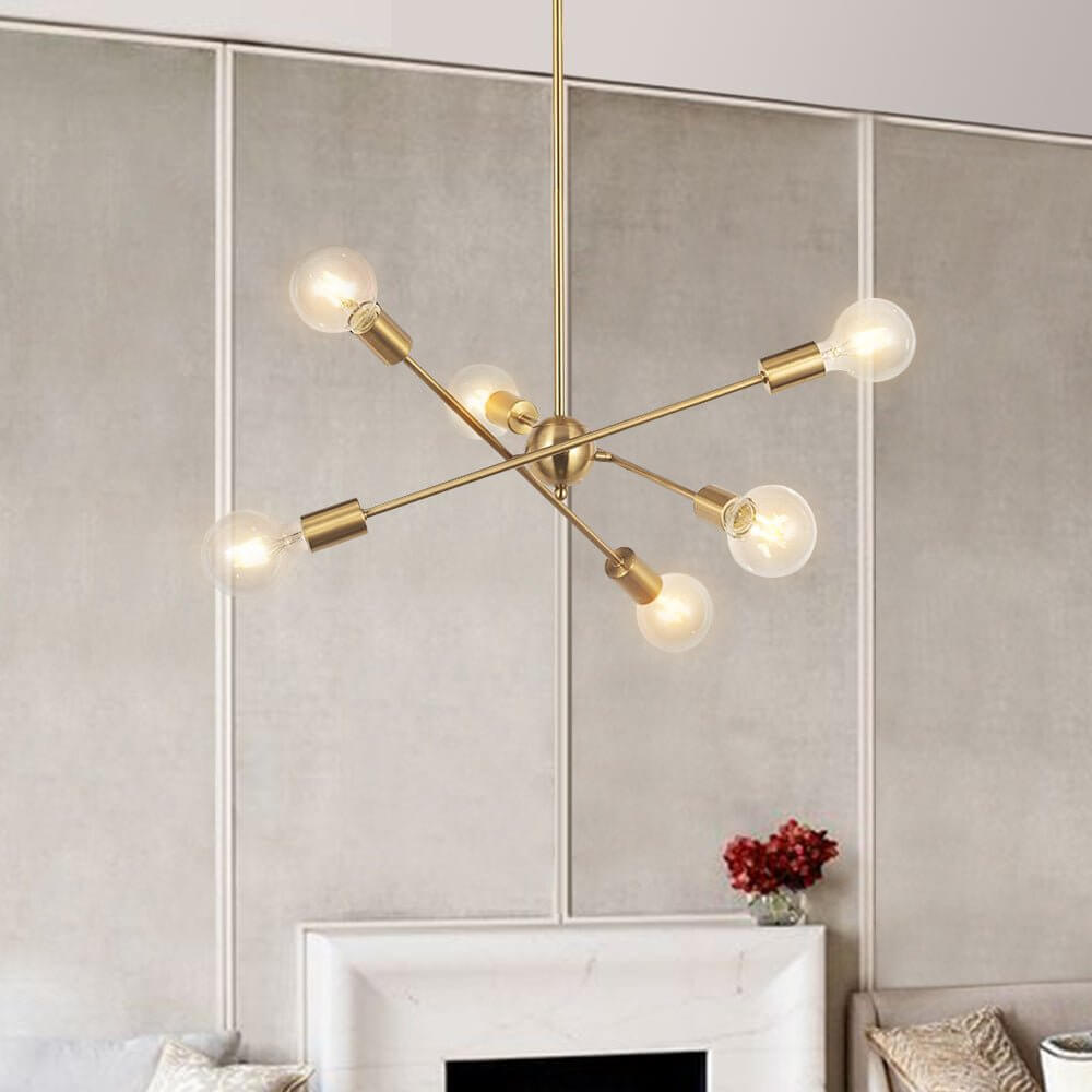 Modern Sputnik Chandelier 6 Lights Gold for Hallway Bar Dining Room