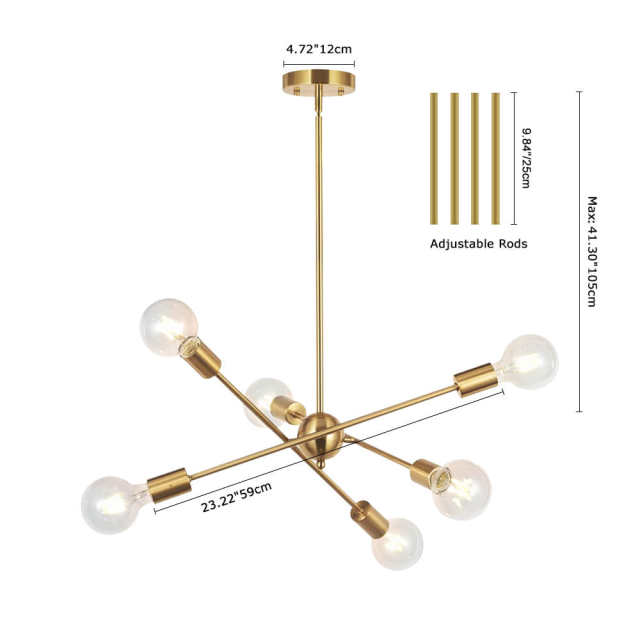 Modern Sputnik Chandelier 6 Lights Gold for Hallway Bar Dining Room