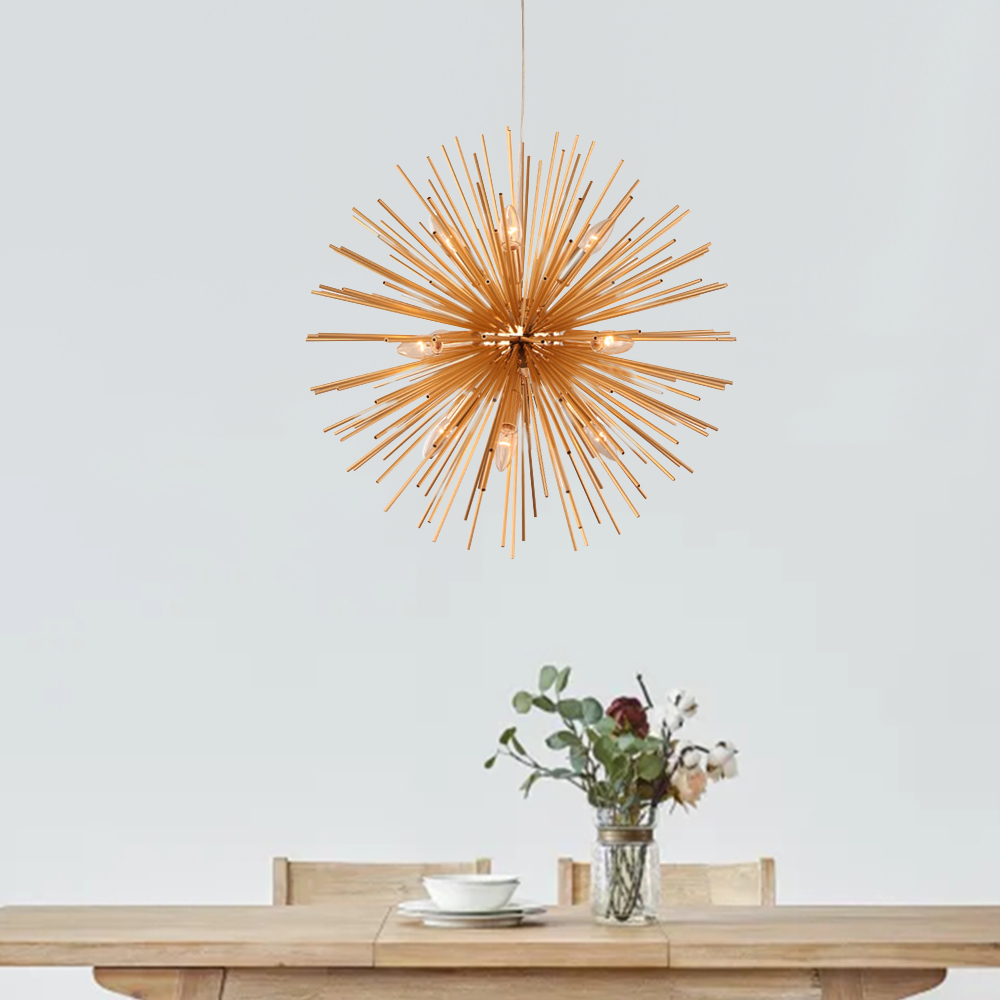 Modern Style 8/12 Light Sunburst Firework Sputnik Chandelier in Gold for Living Room Restaurant