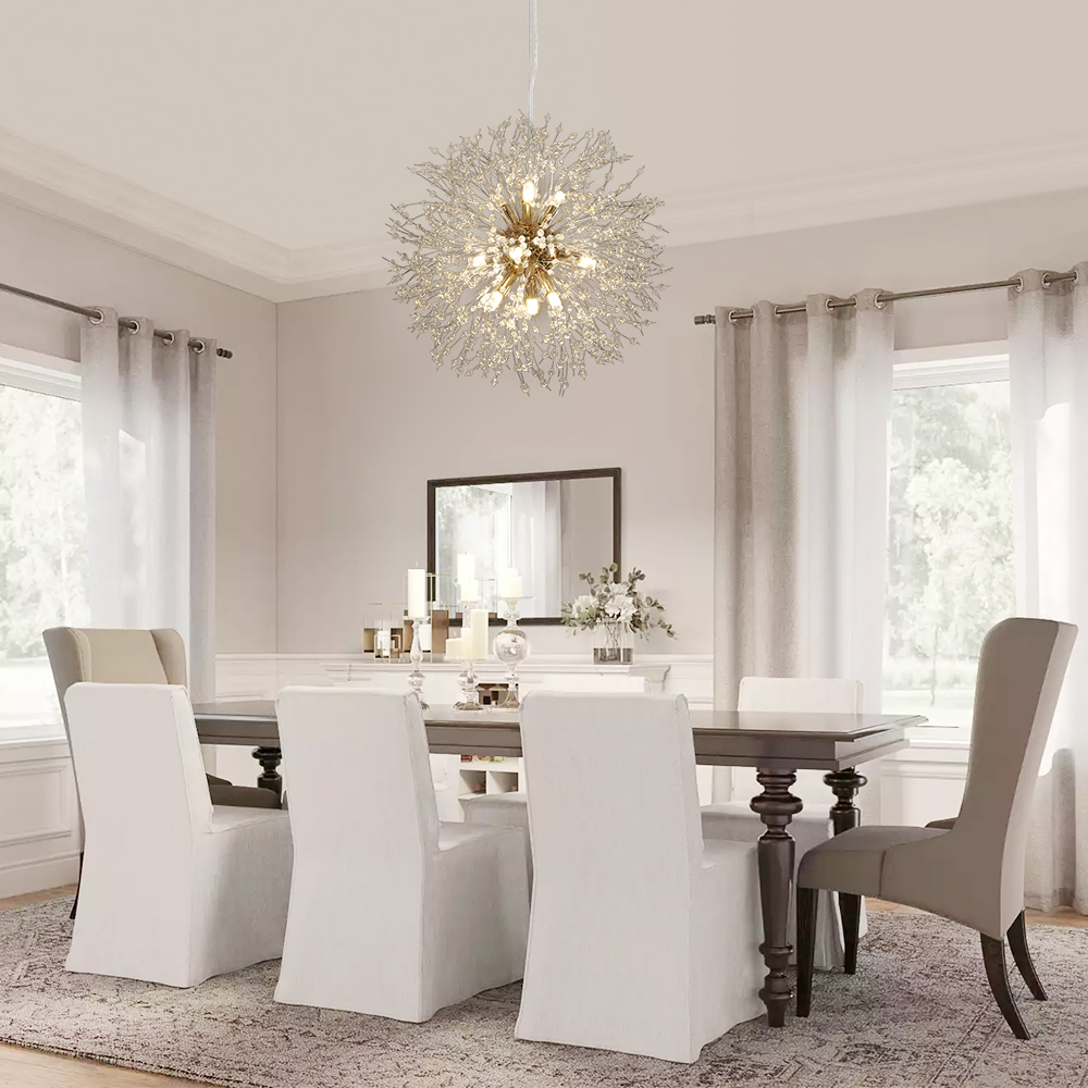 Contemporary Sputnik Firework Chandelier for Living Room Bedroom 8-Light in Chrome/Gold