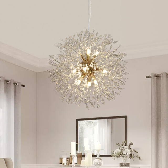 Contemporary Firework Chandelier for Living Room Bedroom 8-Light in Chrome/Gold