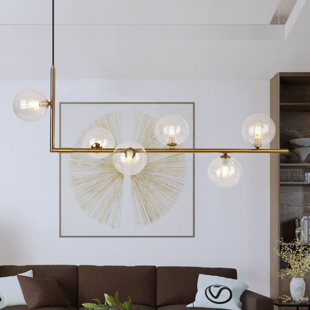 Modern Design 6-Light Linear Bubble Chandelier for Kitchen Island/Long Dining Table